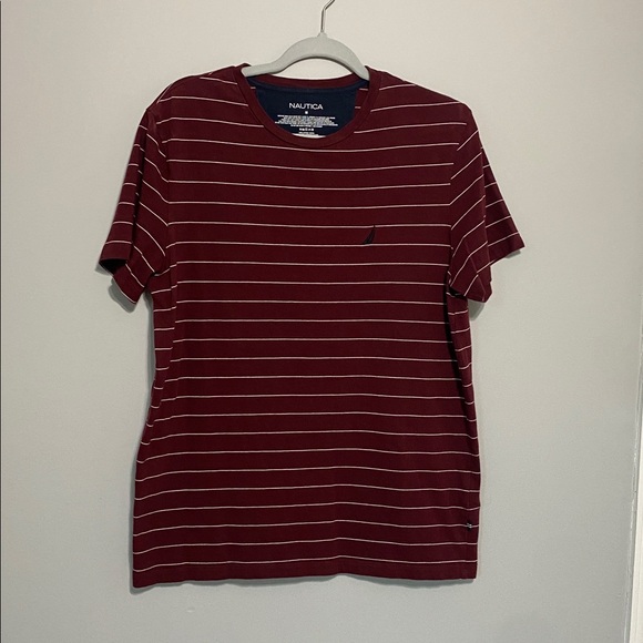 Nautica Burgundy and White Striped Tee - Picture 1 of 4